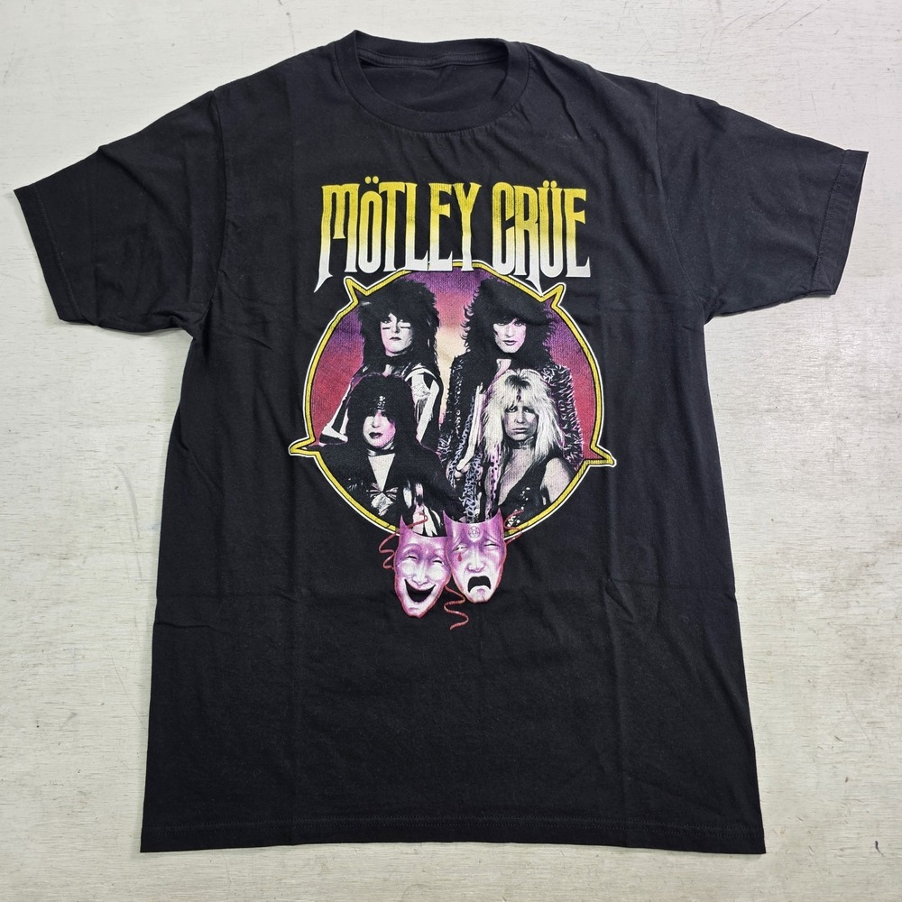 Motley Crue Theatre of Pain Masks Band T-Shirt Black Rock Album Cover No Tag VG